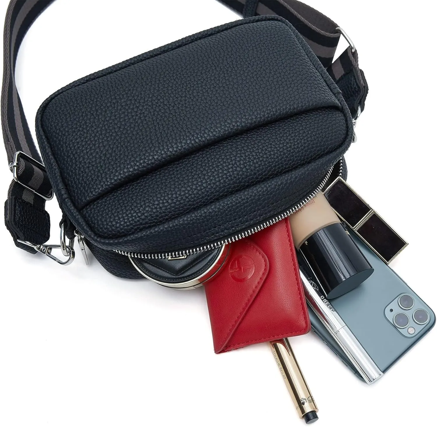 Small Crossbody Bag with Wide Guitar Strap Camera Purse Shoulder Handbag Satchel