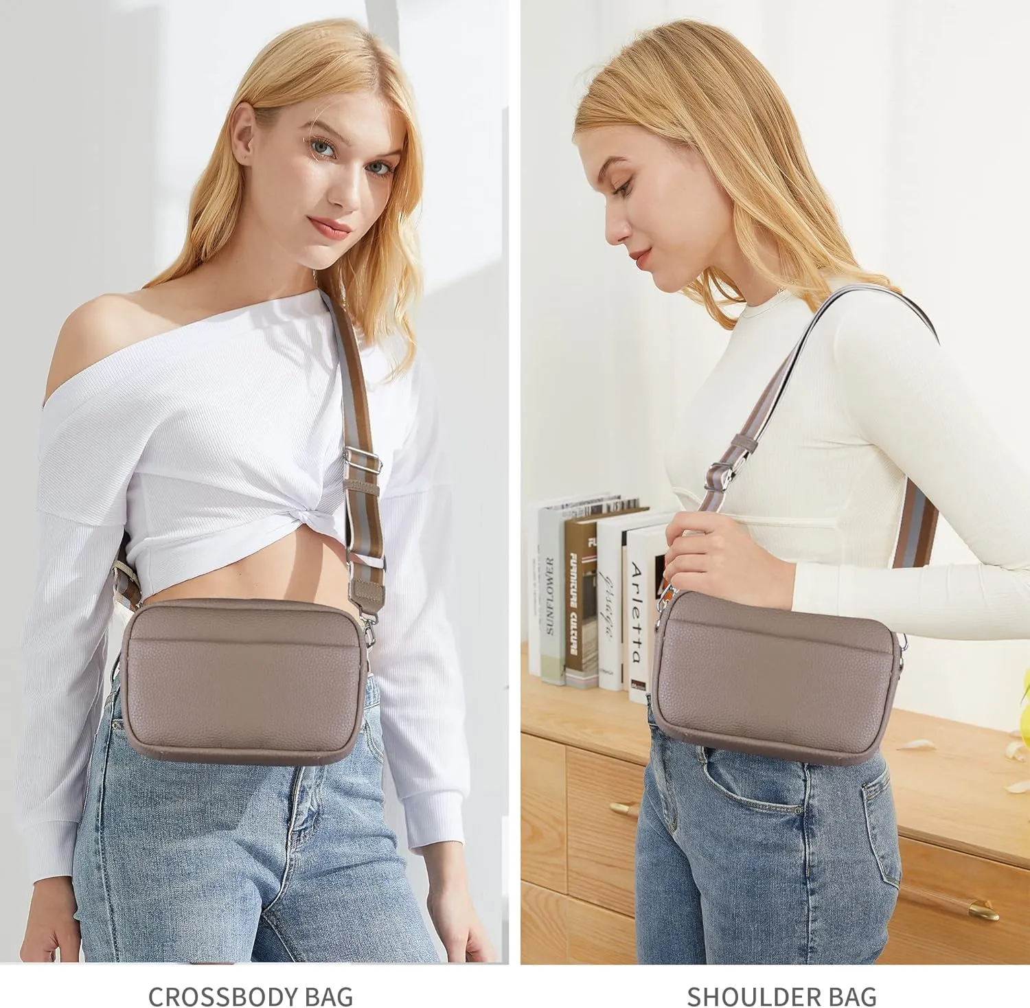 Small Crossbody Bag with Wide Guitar Strap Camera Purse Shoulder Handbag Satchel