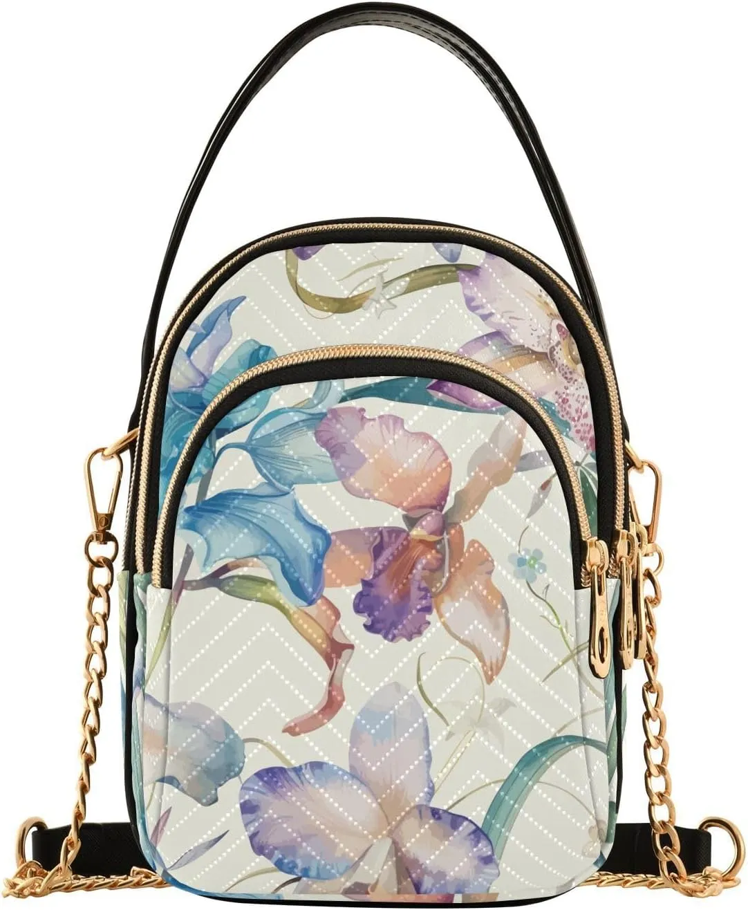 Small Crossbody Bags Grunge Textured Abstract Flowers Shoulder Bag for Women Quilted Wave Cross Body Bag