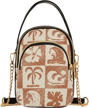 Small Crossbody Bags Surfboard and Sun Hibiscus Flowers Shoulder Bag for Women Quilted Wave Cross Body Bag