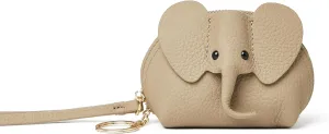 Small Leather Coin Purse for Women Cute Elephant Change Purse for Girls Zipper Coin Pouch Wallet with Key Chain and Wrist Strap(6-Grey)