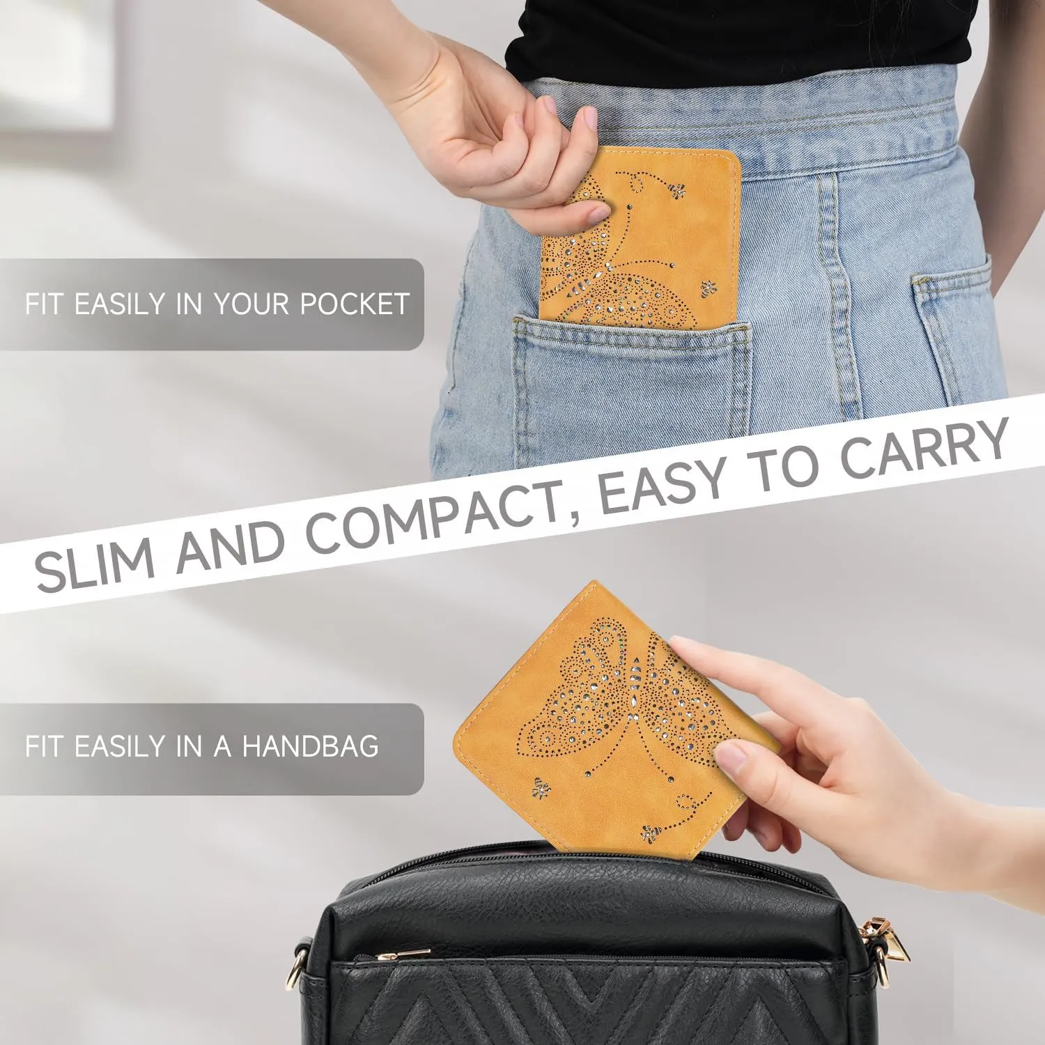 Small RFID Wallet Women Ultra Thin Slim Womens Wallet Mini Compact Bifold Pocket Ladies Wallets for Women YELLOW
