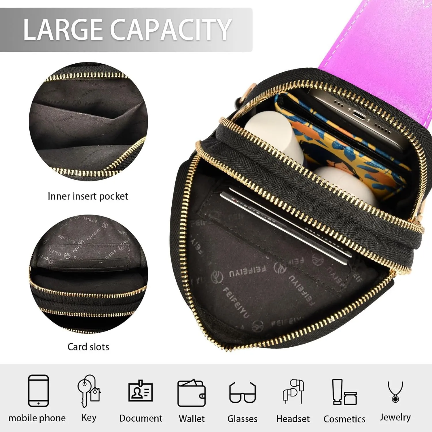 Small Sling Bag for Women Bright Purple Crossbody Fanny Packs for Travel, Casual 20805-1