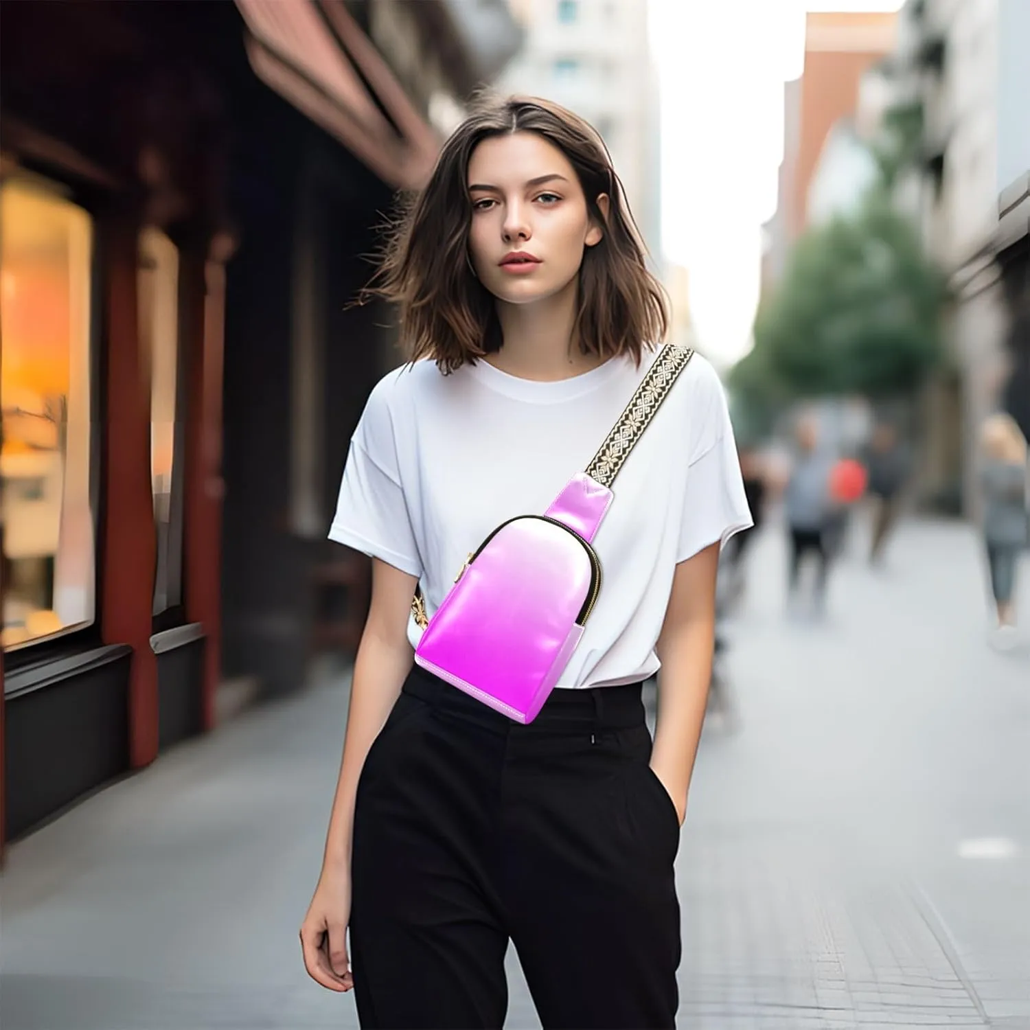 Small Sling Bag for Women Bright Purple Crossbody Fanny Packs for Travel, Casual 20805-1