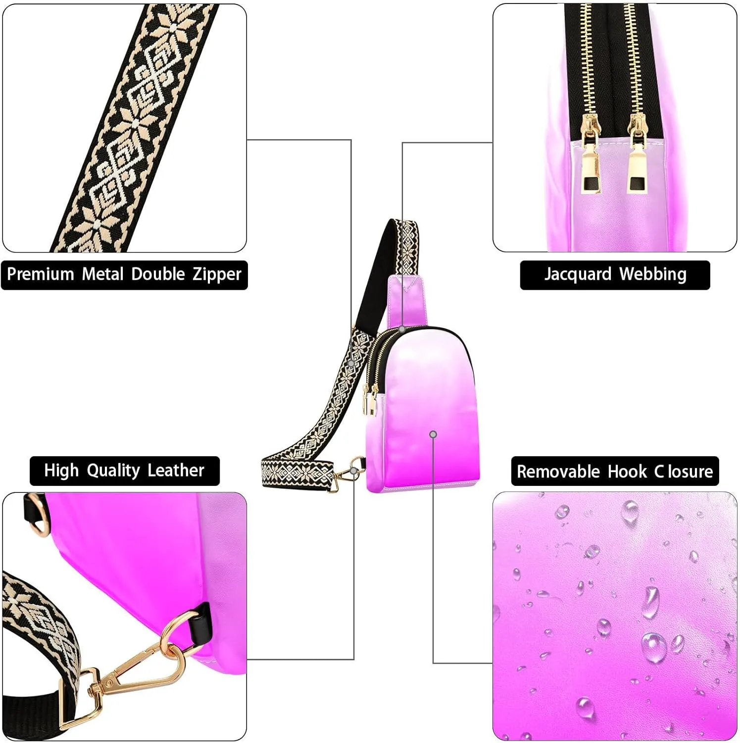 Small Sling Bag for Women Bright Purple Crossbody Fanny Packs for Travel, Casual 20805-1