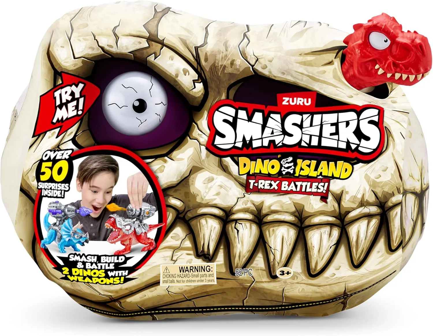 Smashers Dino Island T-Rex Battles (Red Version) by ZURU 50  Surprises Boys Collectible Dinosaur T-Rex Triceratops Surprise Slime Sand Compounds Discovery