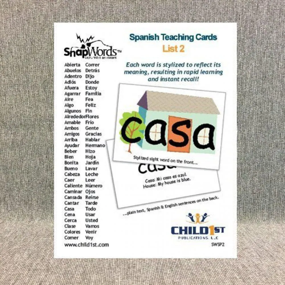 SnapWords® Spanish Teaching Cards | List 2 | Kinesthetic | Multisensory Flash Cards
