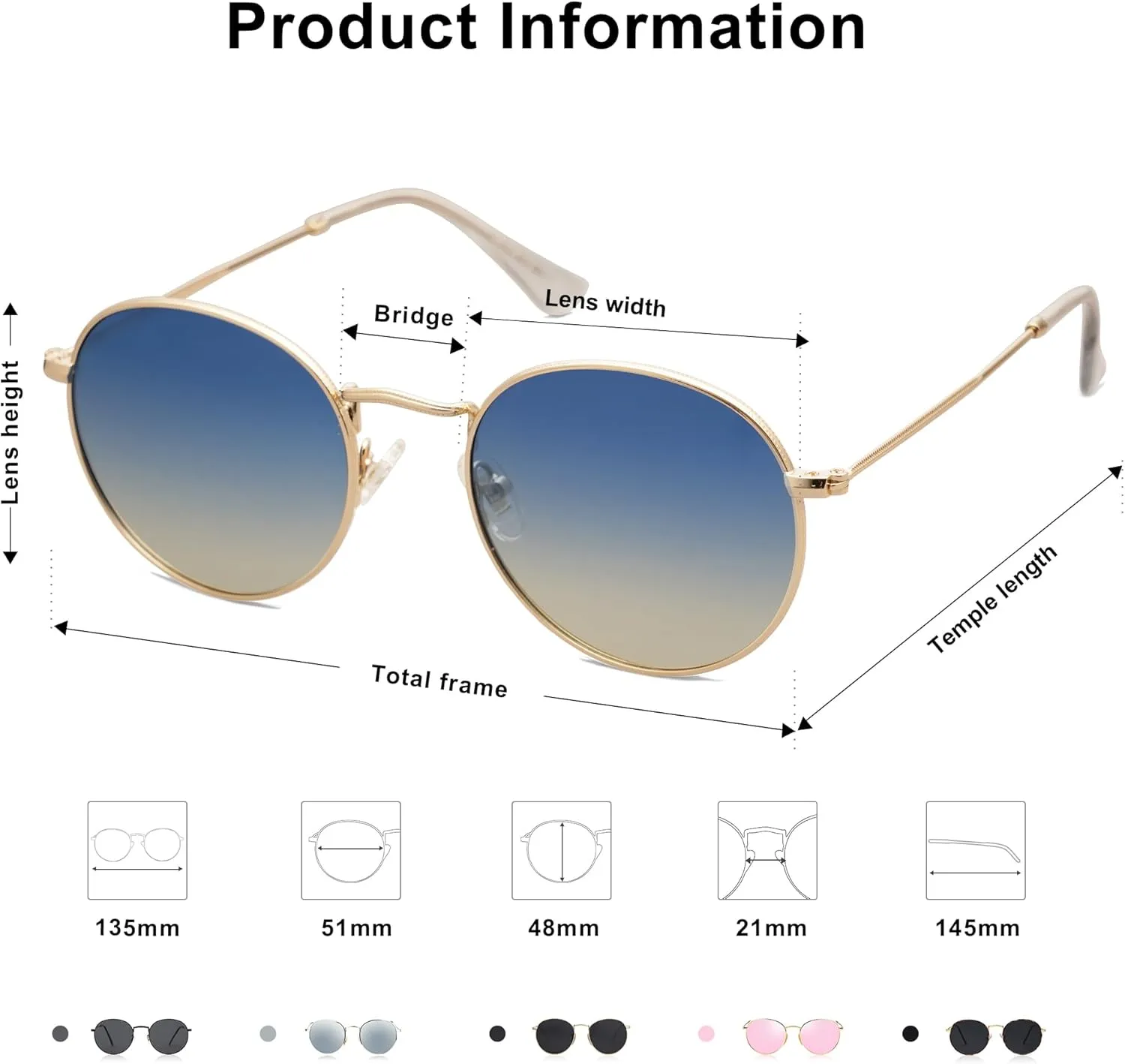 SOJOS Small Round Polarized Sunglasses for Women Men Classic Vintage Retro Shades UV400