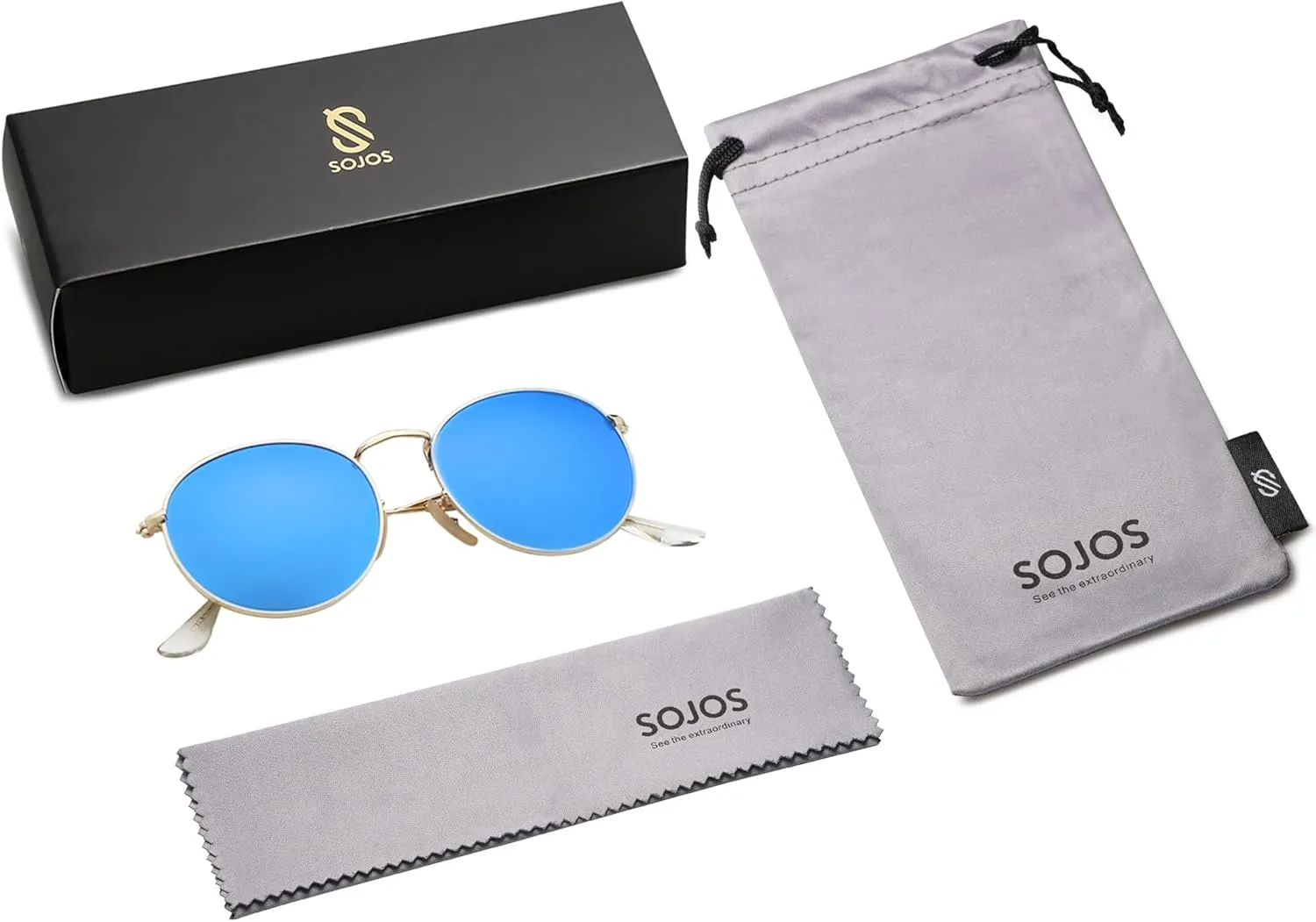 SOJOS Small Round Polarized Sunglasses for Women Men Classic Vintage Retro Shades UV400