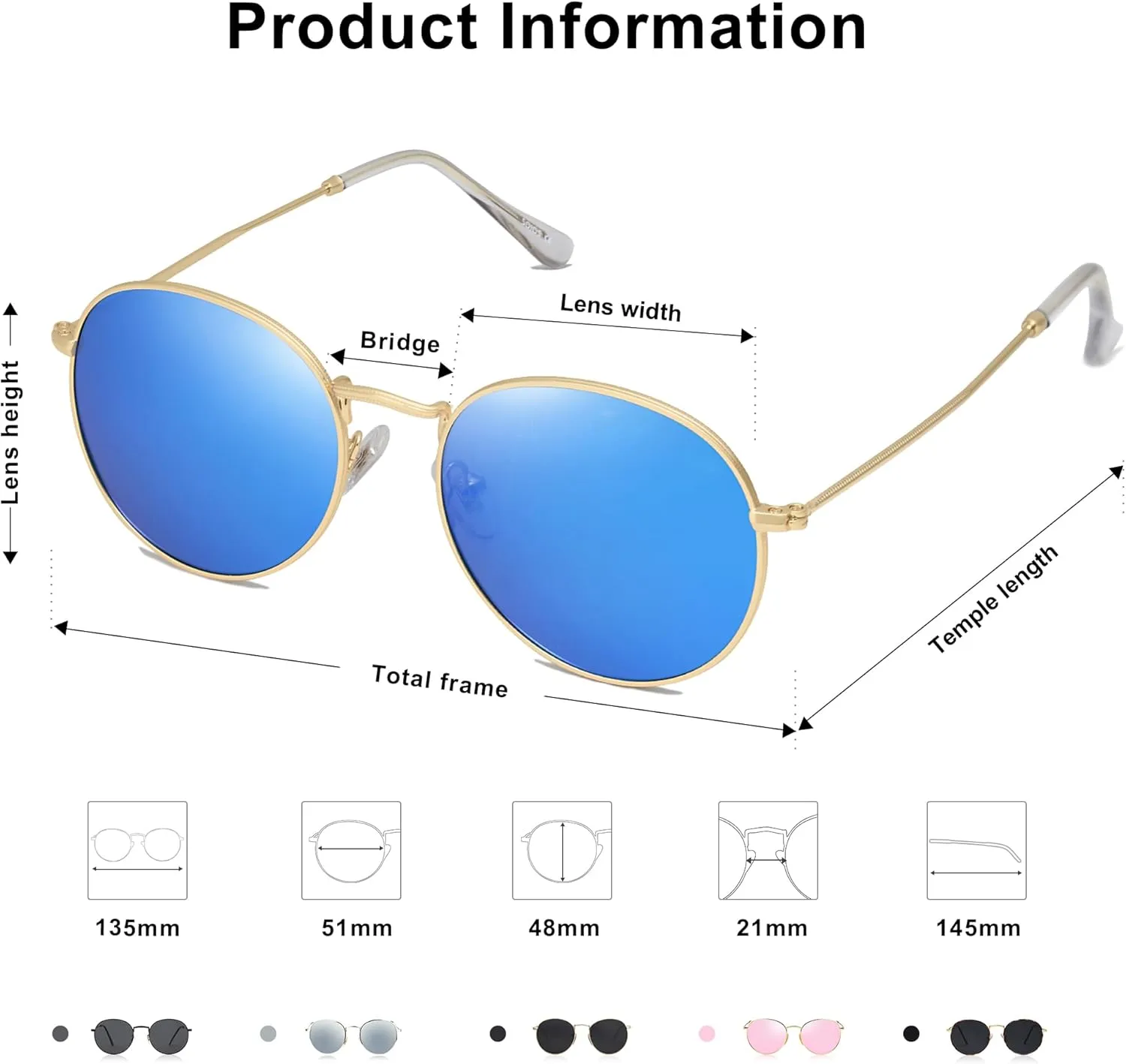 SOJOS Small Round Polarized Sunglasses for Women Men Classic Vintage Retro Shades UV400