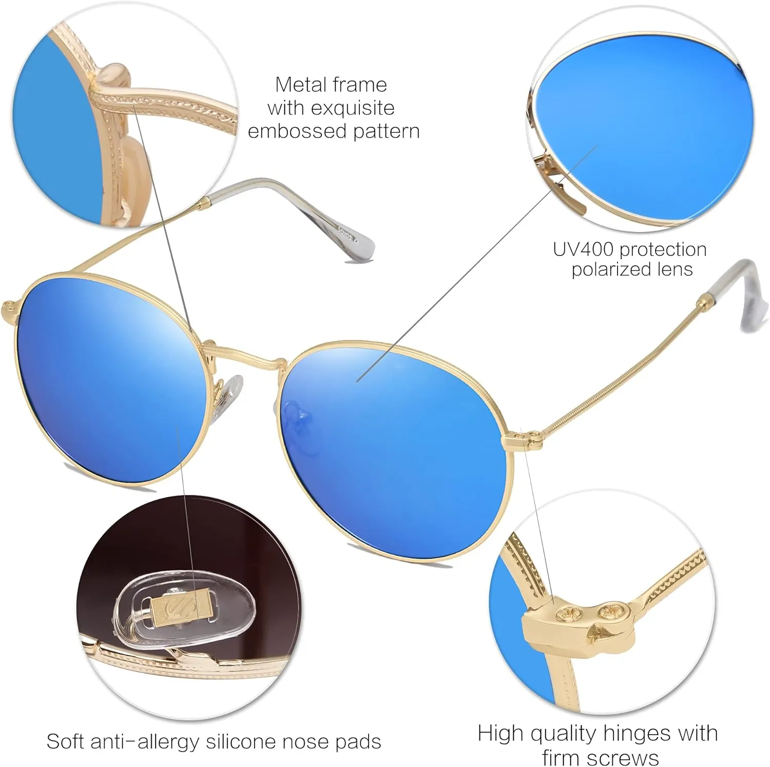 SOJOS Small Round Polarized Sunglasses for Women Men Classic Vintage Retro Shades UV400