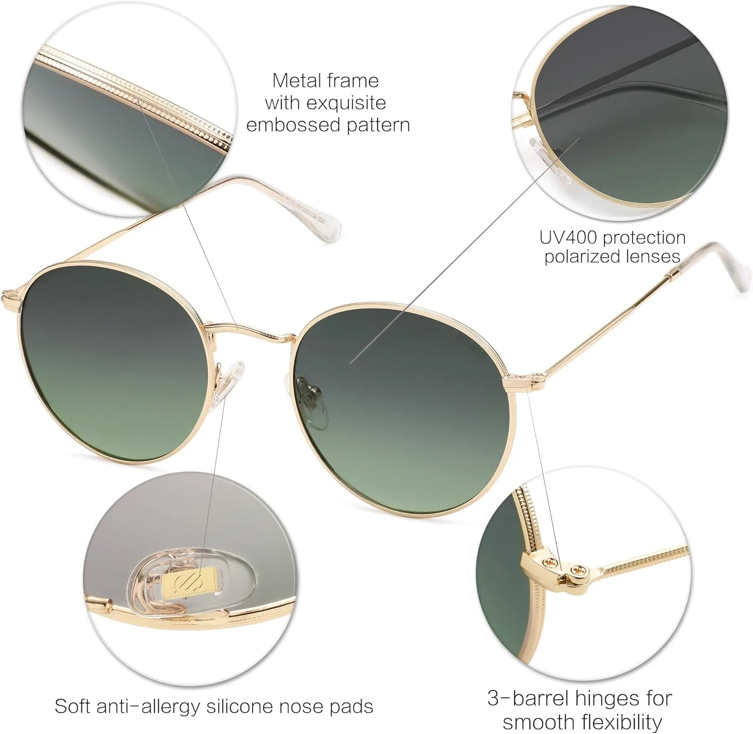 SOJOS Small Round Polarized Sunglasses for Women Men Classic Vintage Retro Shades UV400