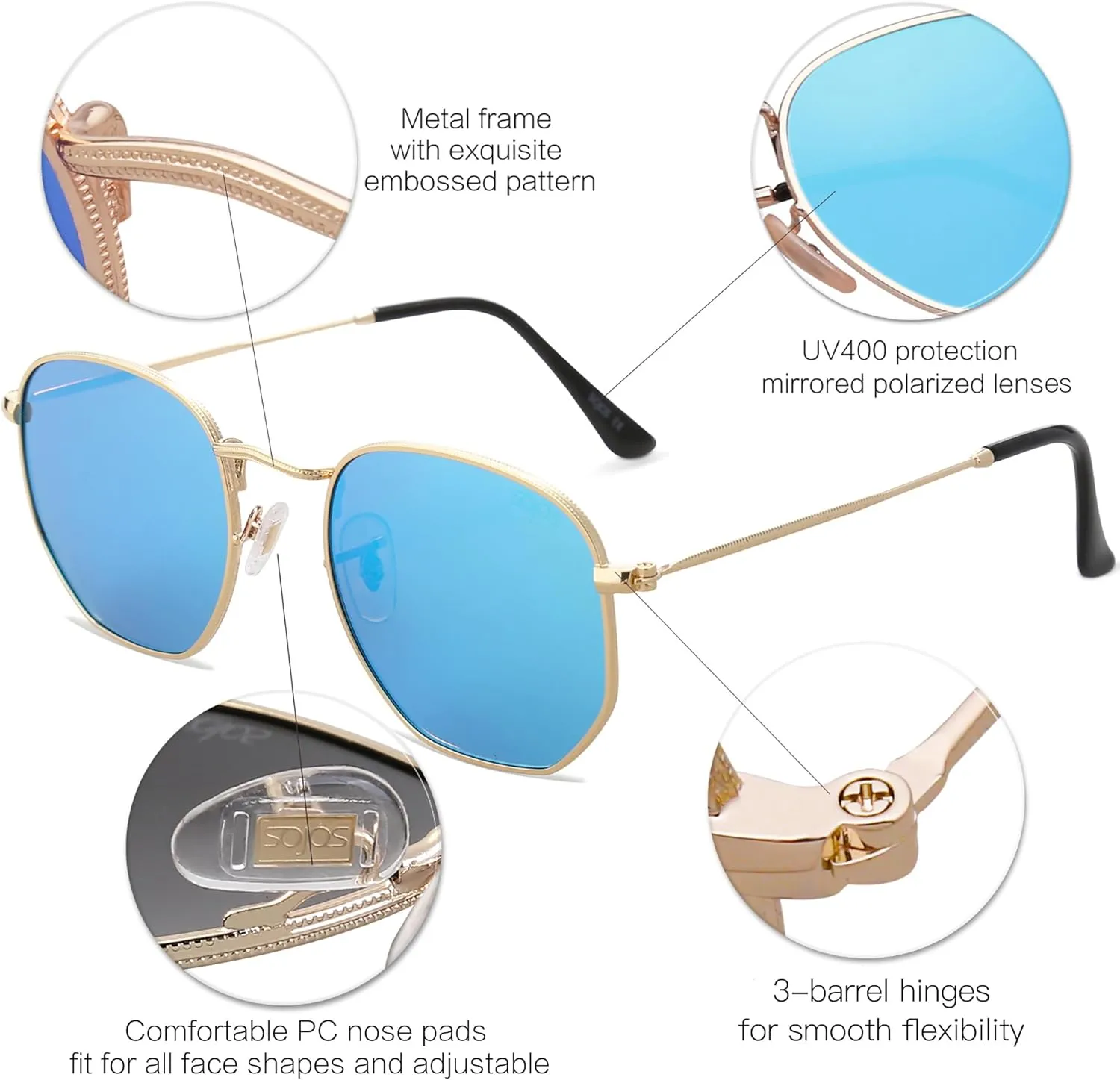 SOJOS Square Polarized Sunglasses for Women Men Small Hexagonal Polygon Shades SJ1072