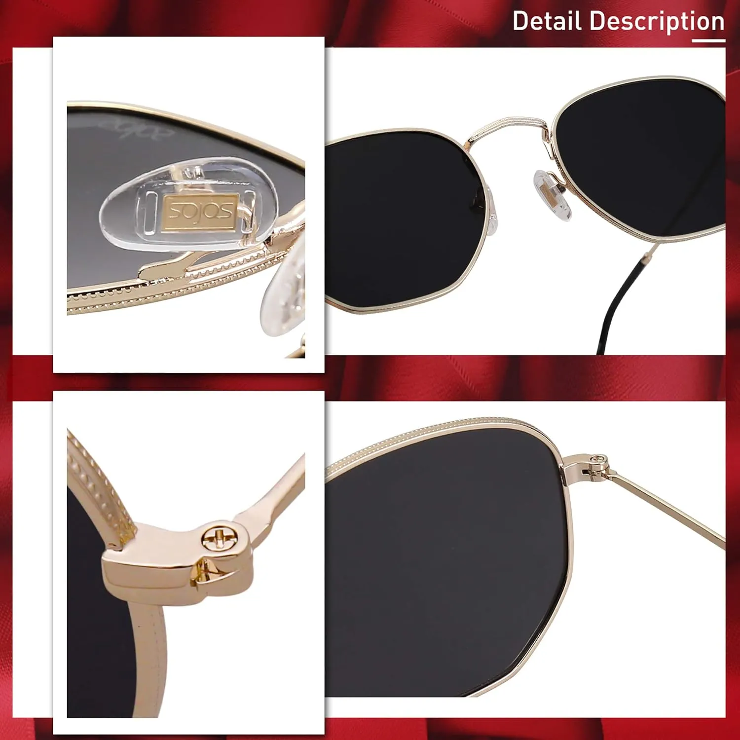 SOJOS Square Polarized Sunglasses for Women Men Small Hexagonal Polygon Shades SJ1072