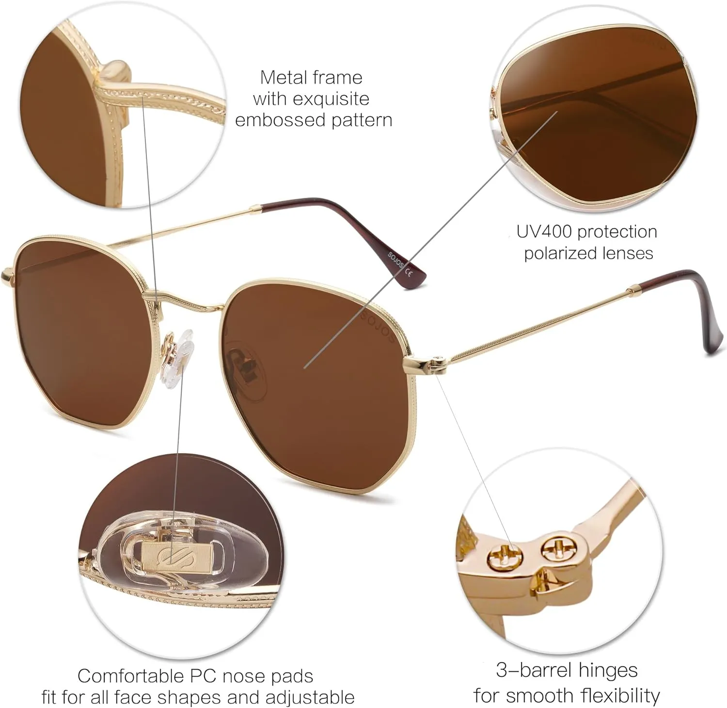 SOJOS Square Polarized Sunglasses for Women Men Small Hexagonal Polygon Shades SJ1072
