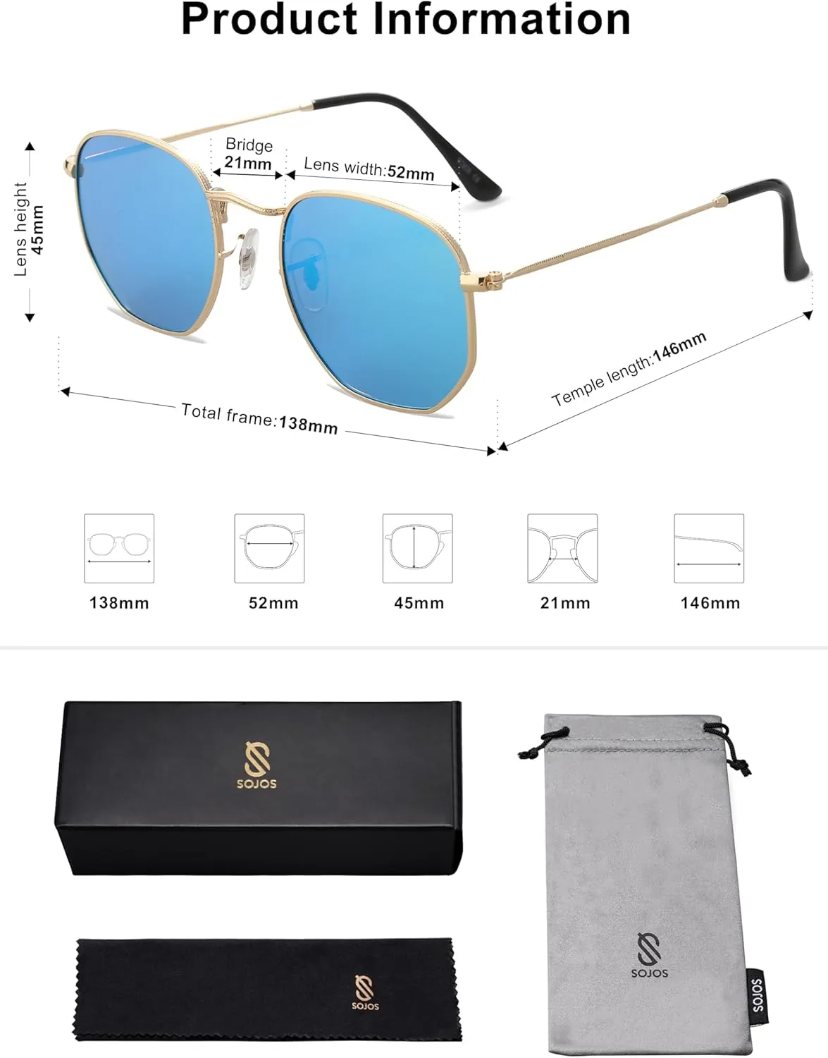 SOJOS Square Polarized Sunglasses for Women Men Small Hexagonal Polygon Shades SJ1072