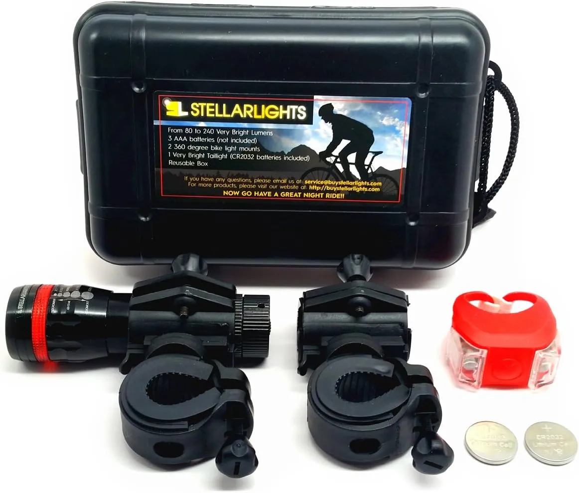 Solid Aircraft Aluminum Bike Light - Bright 240 Lumens LED Bicycle Headlight with Tail Light - Waterproof - Mounts in Seconds - NO Tools Required