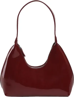 Solid Color Underarm Purses Vintage Top Hand Bag for Women Patent Leather Unique Purse Lightweight Shoulder Bags