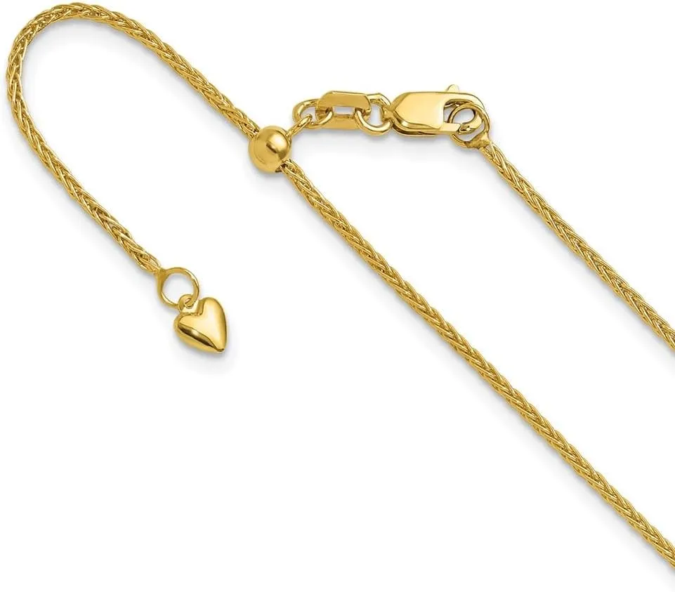 Solid Real 14k Yellow Gold 1.35mm Adjustable Wheat Chain Necklace - with Secure Lobster Lock Clasp 30"