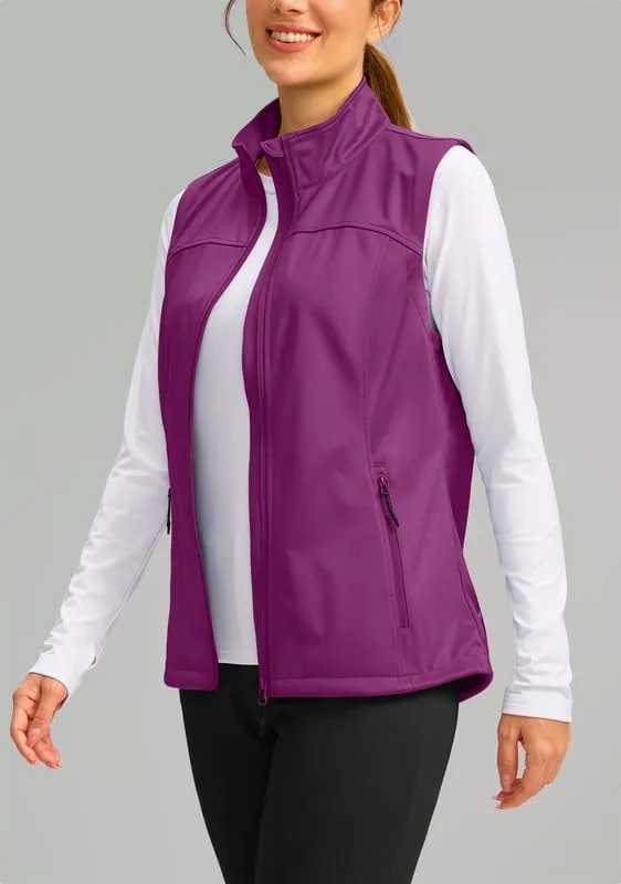 Soothfeel Women's Vest with Zipper Pocekts Lightweight Softshell Sleeveless Jacket Hiking Travel Golf Running Vest for Women