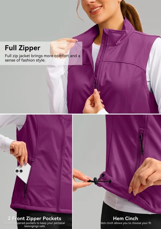 Soothfeel Women's Vest with Zipper Pocekts Lightweight Softshell Sleeveless Jacket Hiking Travel Golf Running Vest for Women