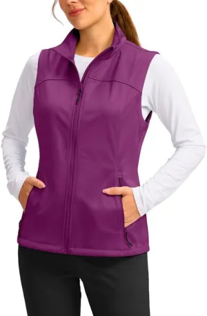 Soothfeel Women's Vest with Zipper Pocekts Lightweight Softshell Sleeveless Jacket Hiking Travel Golf Running Vest for Women