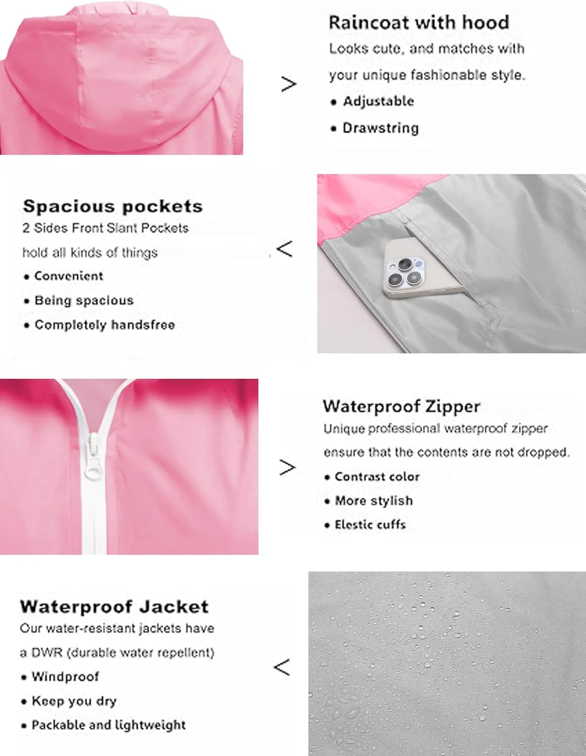 SoTeer Women's Waterproof Raincoat Outdoor Hooded Rain Jacket Windbreaker S-XXXL