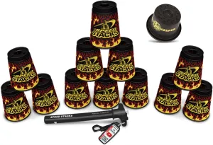 Speed Stacks Custom Combo Set: 12 Limited Edition Black Flame Cups, Cup Keeper, Quick Release Stem