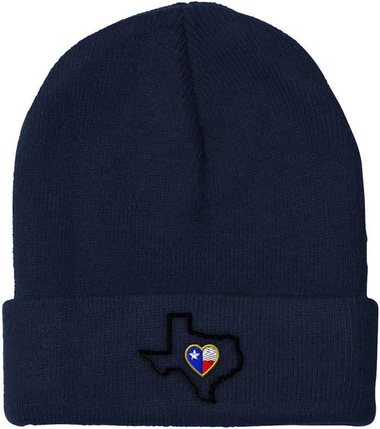 Speedy Pros Beanies for Men Texas Map Outline Heart Flag Embroidery Flags State Winter Hats for Women Acrylic Skull Cap 1 Size Navy Design Only