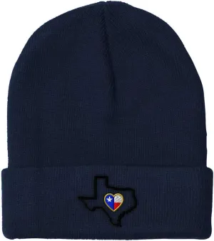Speedy Pros Beanies for Men Texas Map Outline Heart Flag Embroidery Flags State Winter Hats for Women Acrylic Skull Cap 1 Size Navy Design Only