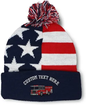 Speedy Pros Pom Pom Beanies for Women Fire Engine Truck A Embroidery Skull Cap Winter Hats for Men Acrylic 1 Size