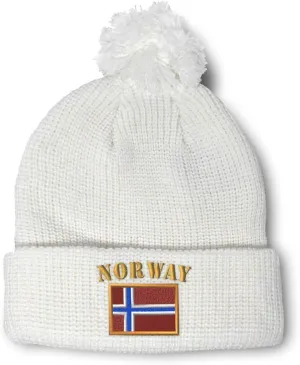 Speedy Pros Pom Pom Beanies for Women Norway Flag Embroidery Skull Cap Flags Winter Hats for Men Acrylic 1 Size