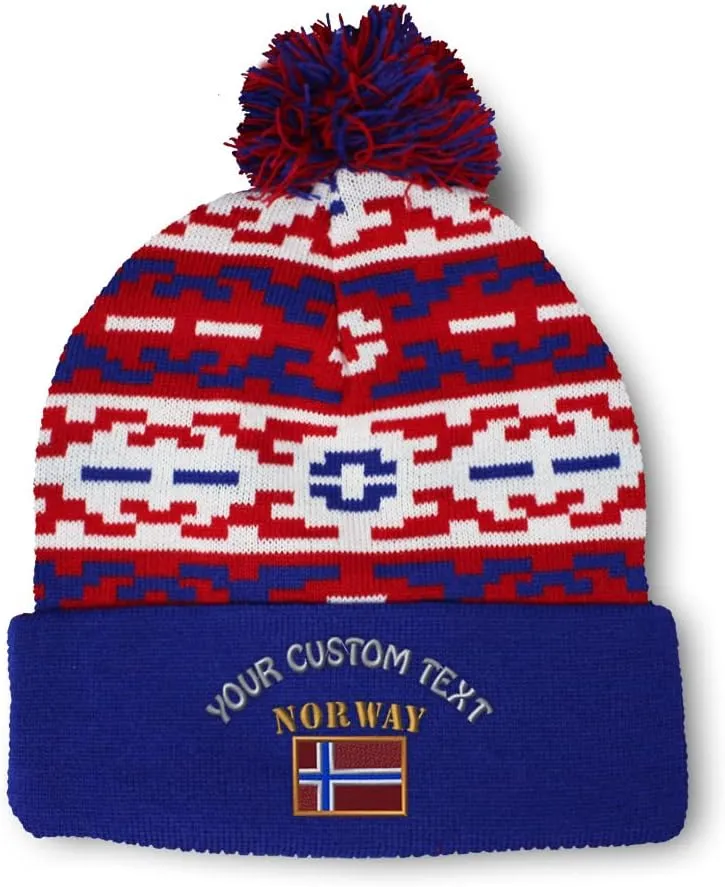Speedy Pros Pom Pom Beanies for Women Norway Flag Embroidery Skull Cap Flags Winter Hats for Men Acrylic 1 Size