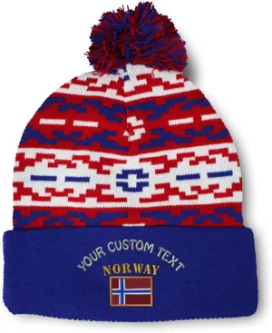 Speedy Pros Pom Pom Beanies for Women Norway Flag Embroidery Skull Cap Flags Winter Hats for Men Acrylic 1 Size