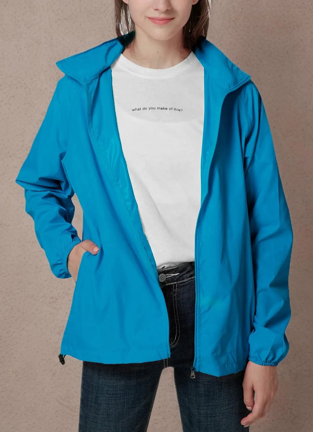 Spmor Women's Lightweight Waterproof Jacket Packable Windbreaker Running Coat