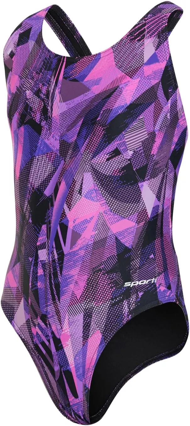 Sporti Wide Strap Girls' Athletic One-Piece Swimsuit – Printed Pattern Competitive Bathing Suit, Racerback Style for Girls