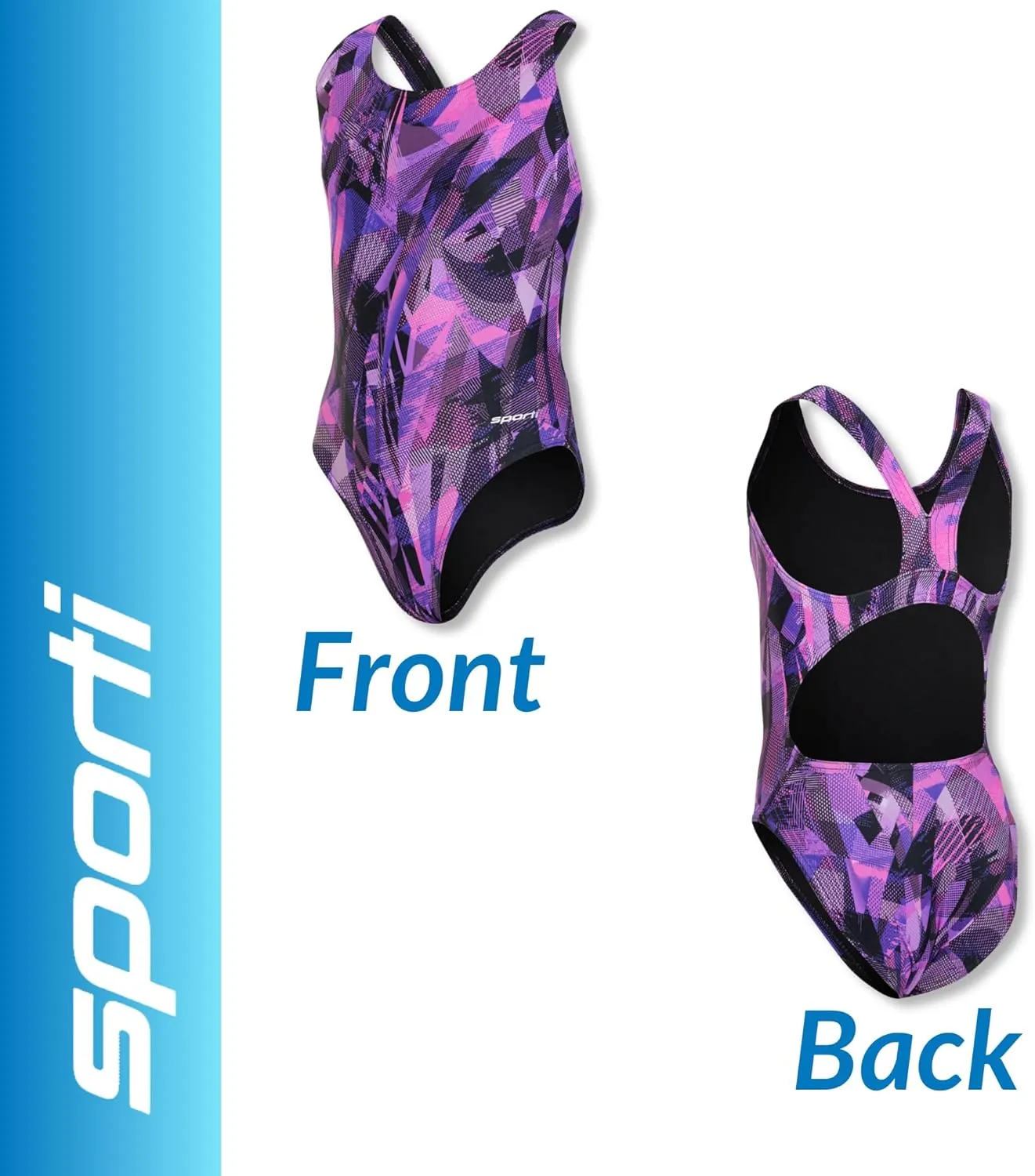 Sporti Wide Strap Girls' Athletic One-Piece Swimsuit – Printed Pattern Competitive Bathing Suit, Racerback Style for Girls