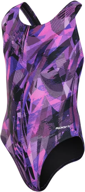 Sporti Wide Strap Girls' Athletic One-Piece Swimsuit – Printed Pattern Competitive Bathing Suit, Racerback Style for Girls