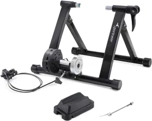 Sportneer Bike Trainer - Magnetic Stationary Stand for 26-28" & 700C Wheels - 8 Level Resistance Portable Stainless Steel Indoor Trainer with Quick Release Lever & Front Wheel Riser Block