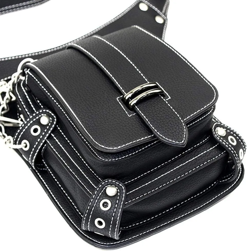 Steampunk Waist Bag Fanny Pack Fashion Gothic Leather Shoulder Crossbody Messenger Bags Thigh Leg Hip Holster Purse Travel Pouch Hiking Sport Chain Bags for Women Men