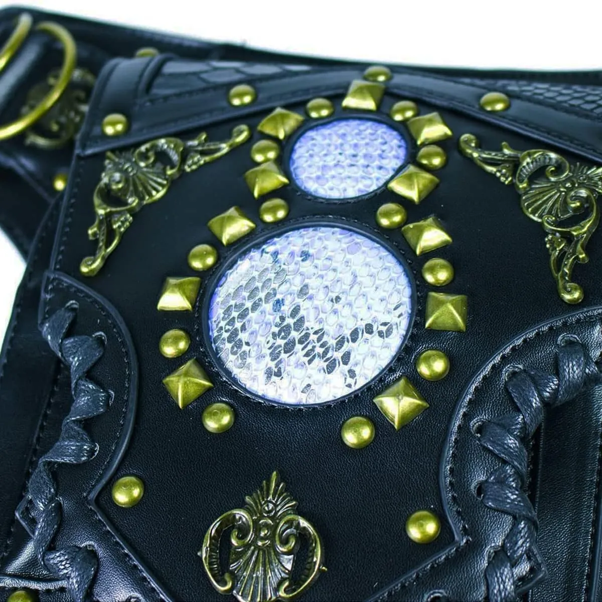 Steampunk Waist Bag Fanny Pack Fashion Gothic Leather Shoulder Crossbody Messenger Bags Thigh Leg Hip Holster Purse Travel Pouch Hiking Sport Chain Bags for Women Men