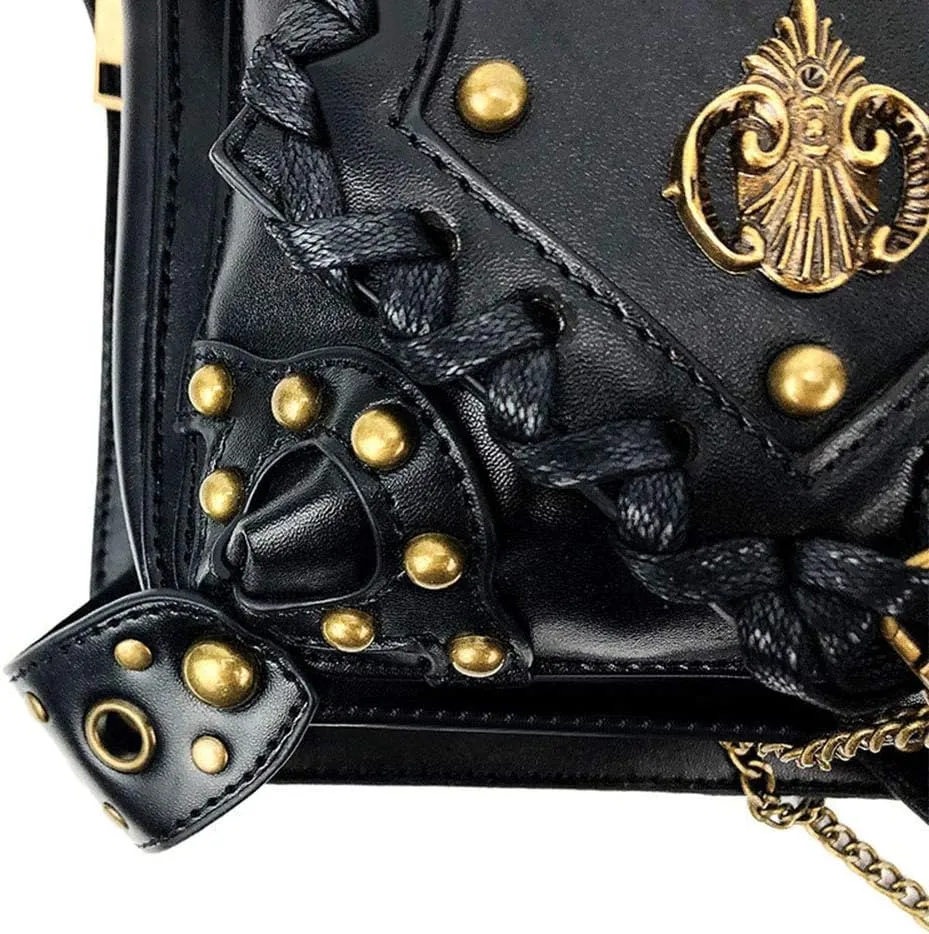 Steampunk Waist Bag Fanny Pack Fashion Gothic Leather Shoulder Crossbody Messenger Bags Thigh Leg Hip Holster Purse Travel Pouch Hiking Sport Chain Bags for Women Men