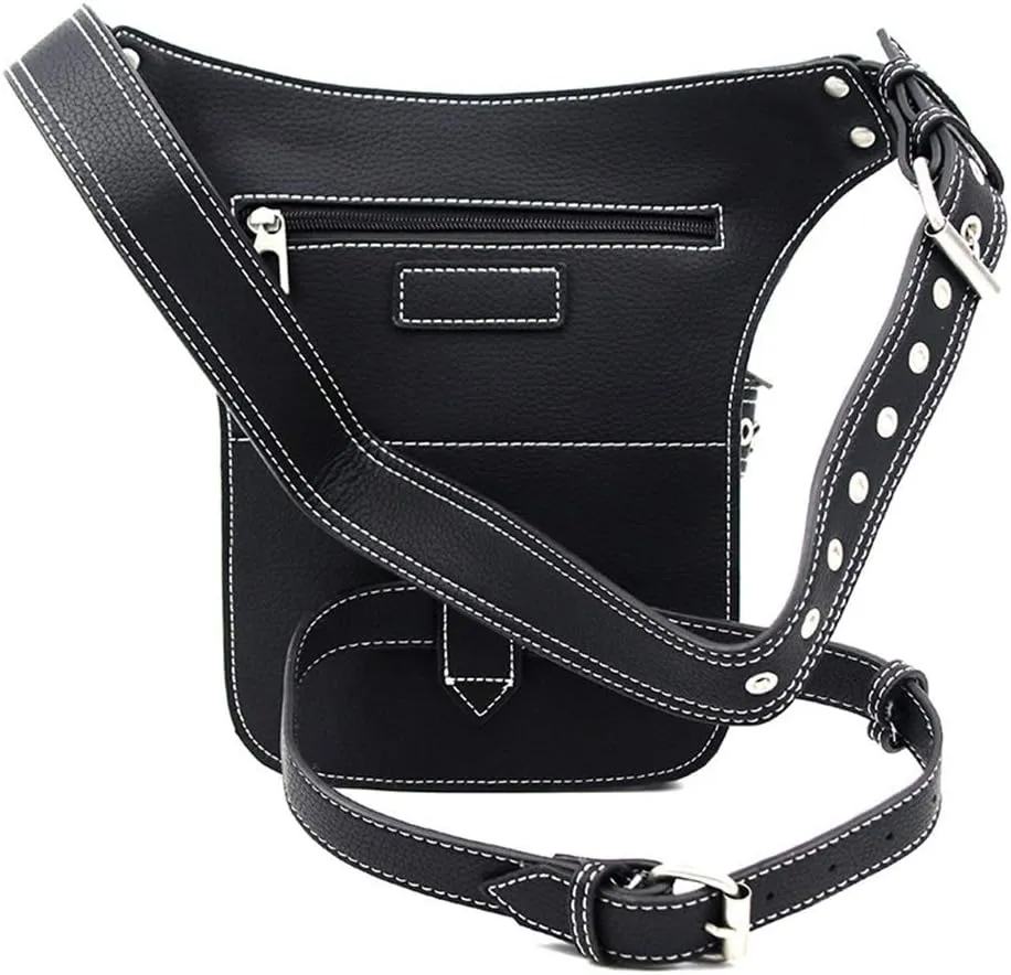 Steampunk Waist Bag Fanny Pack Fashion Gothic Leather Shoulder Crossbody Messenger Bags Thigh Leg Hip Holster Purse Travel Pouch Hiking Sport Chain Bags for Women Men