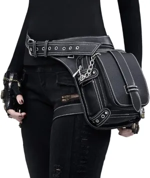 Steampunk Waist Bag Fanny Pack Fashion Gothic Leather Shoulder Crossbody Messenger Bags Thigh Leg Hip Holster Purse Travel Pouch Hiking Sport Chain Bags for Women Men