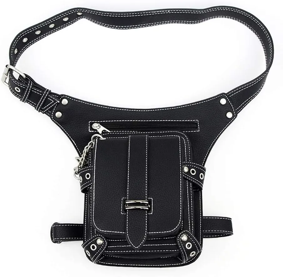 Steampunk Waist Bag Fanny Pack Fashion Gothic Leather Shoulder Crossbody Messenger Bags Thigh Leg Hip Holster Purse Travel Pouch Hiking Sport Chain Bags for Women Men