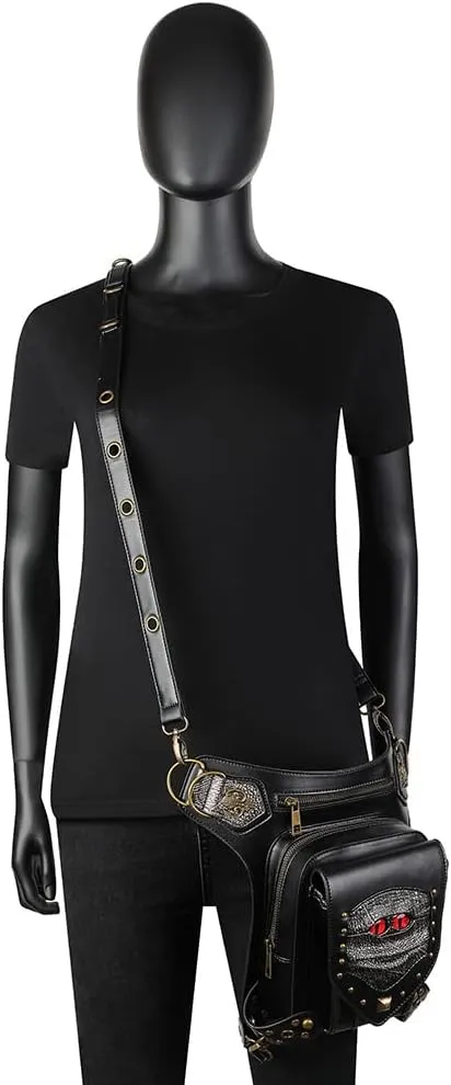 Steampunk Waist Bag Fanny Pack Thigh Holster Purse Gothic Leather Shoulder Crossbody Hiking Chain Messenger Bag