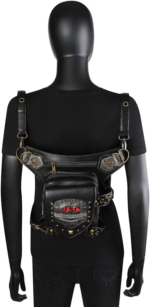 Steampunk Waist Bag Fanny Pack Thigh Holster Purse Gothic Leather Shoulder Crossbody Hiking Chain Messenger Bag
