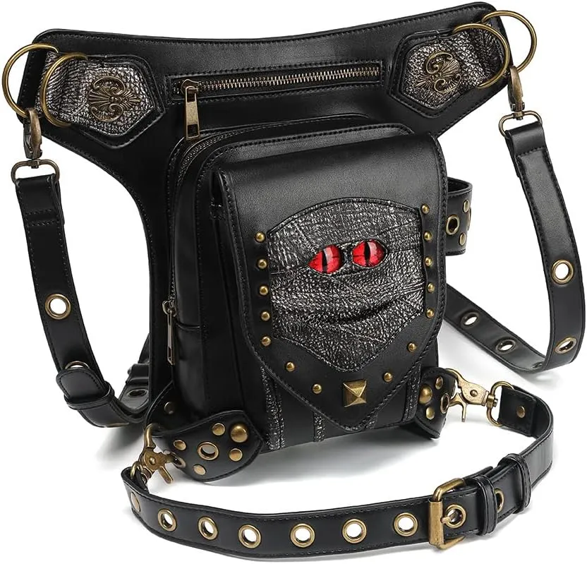 Steampunk Waist Bag Fanny Pack Thigh Holster Purse Gothic Leather Shoulder Crossbody Hiking Chain Messenger Bag