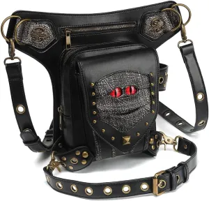 Steampunk Waist Bag Fanny Pack Thigh Holster Purse Gothic Leather Shoulder Crossbody Hiking Chain Messenger Bag