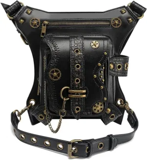 Steampunk Waist Bag Fanny Pack Thigh Holster Purse Gothic Leather Shoulder Crossbody Hiking Chain Messenger Bag